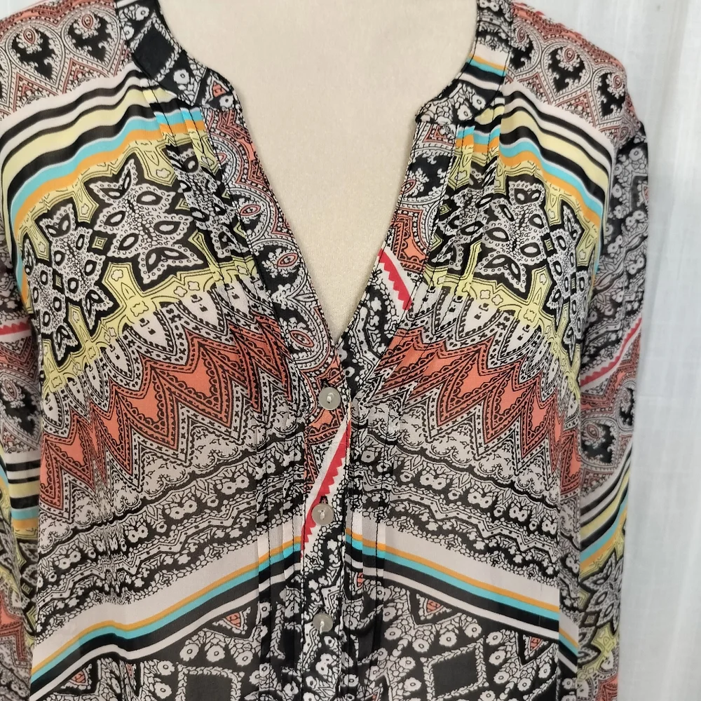 2/$30 Geometric Print Sheer Swim Bathing Suit Coverup Popover‎ Tunic Size XL